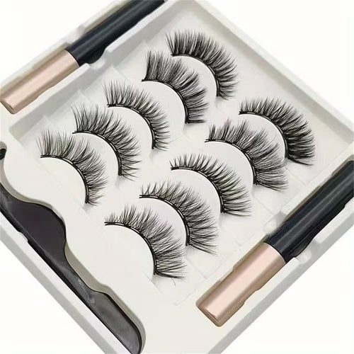 Magnetic Lashes Eyelashes And Eyeliner Set, 5 Pairs of 3D Mink Eyelashes, with Tweezers