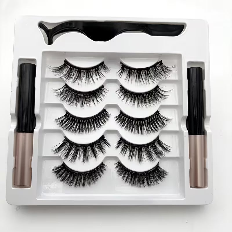 Magnetic Lashes Eyelashes And Eyeliner Set, 5 Pairs of 3D Mink Eyelashes, with Tweezers